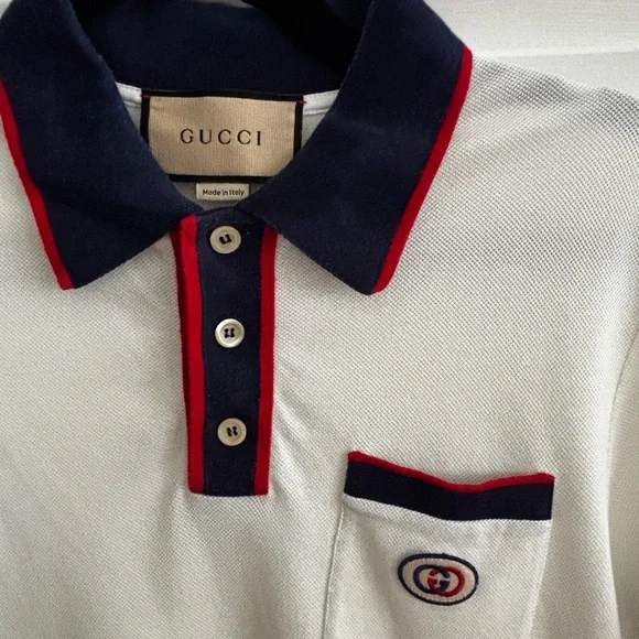 ✨ Gucci Classic Polo Shirt – White w/ Navy & Red Trim - Picture 1 of 3